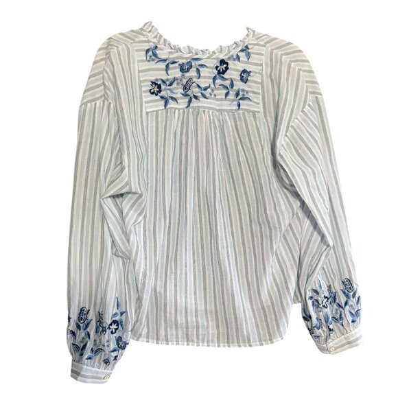 Anthropologie Pilcro Striped Floral Embroidered Blouse Top Medium Blue White - Picture 11 of 14